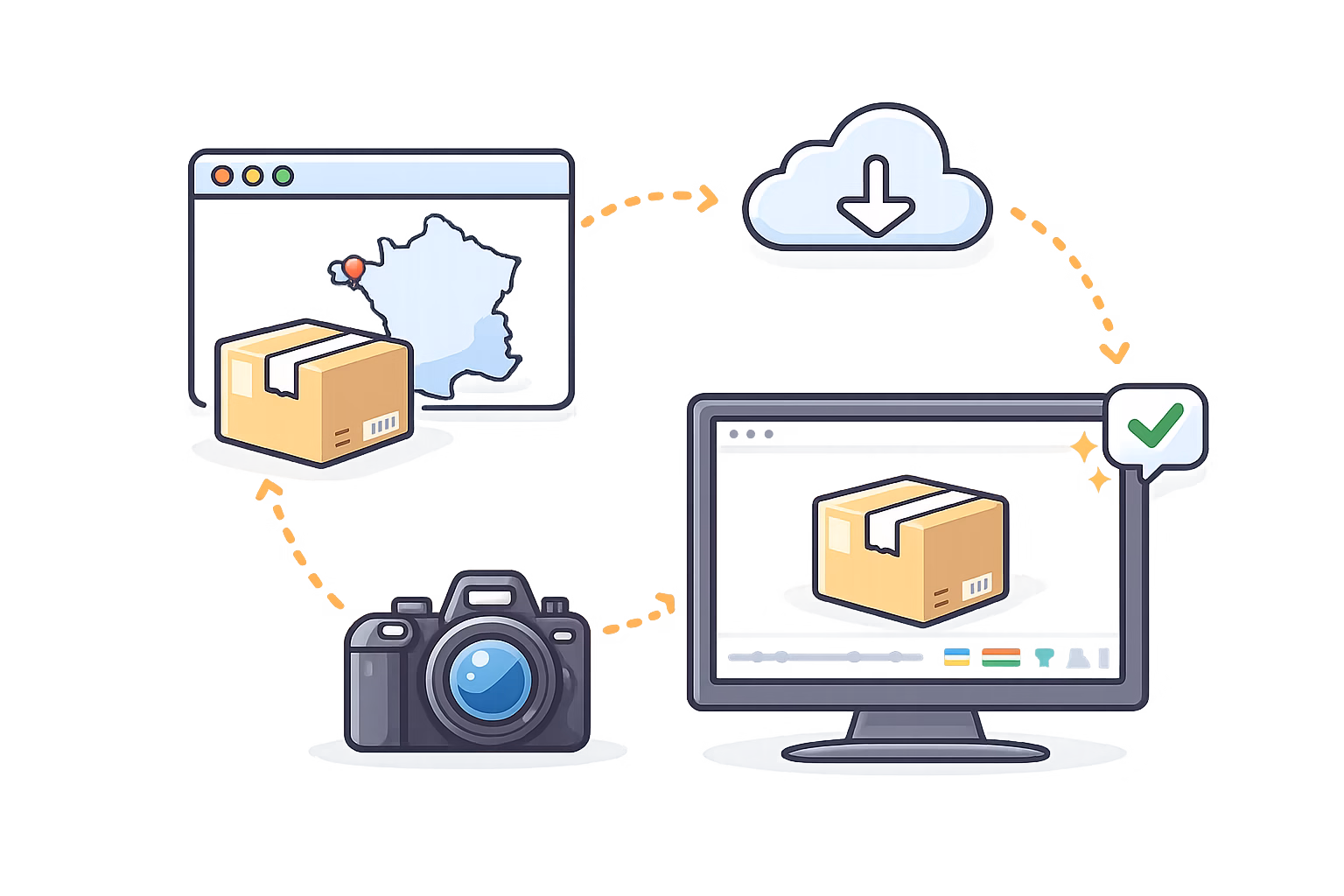 Illustration packshot photo de produit a distance